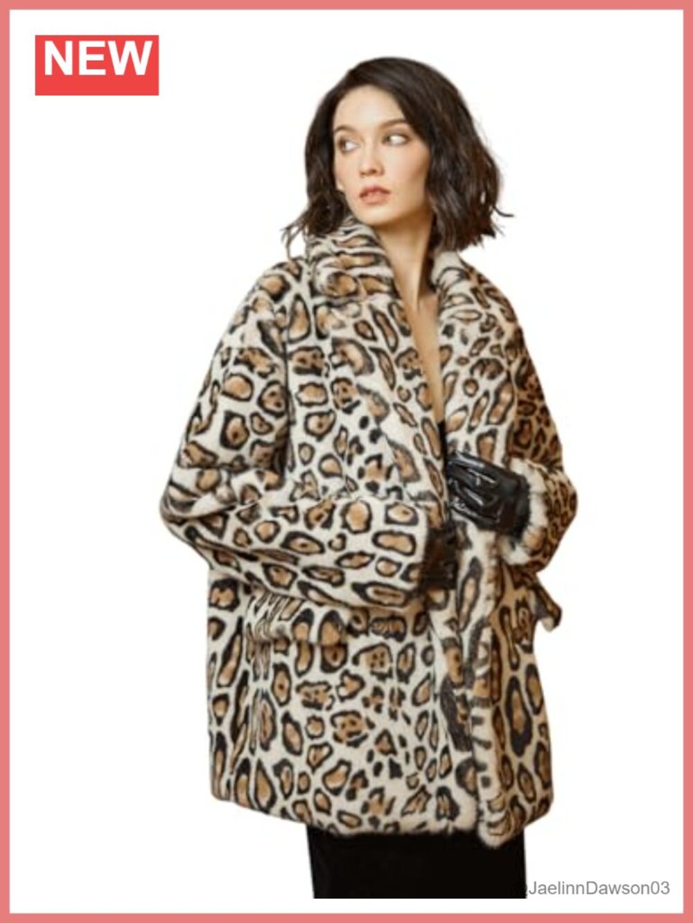 Faux Fur Leopard Print Coat Loose Fit Open Front with Pockets